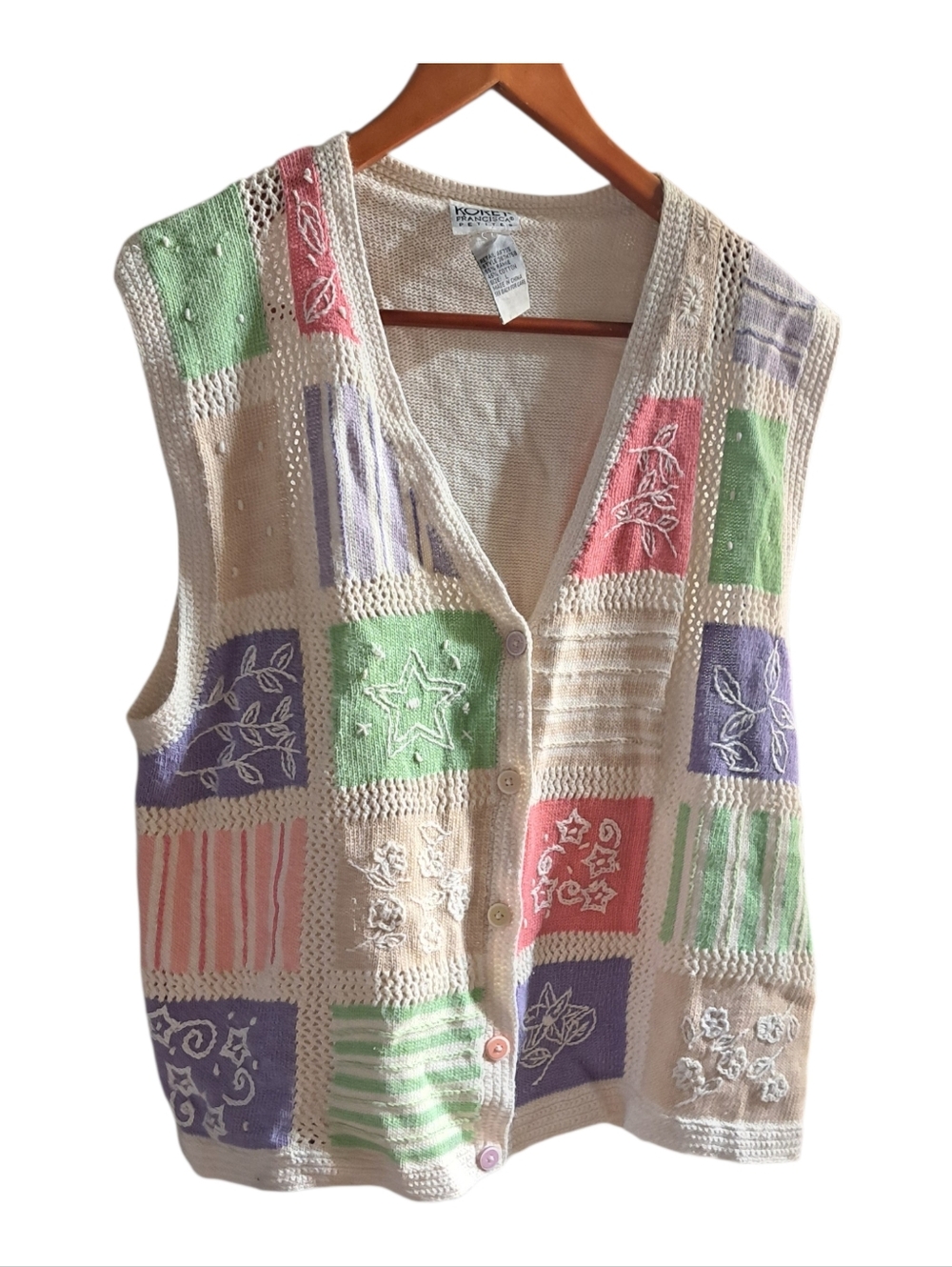 Koret Francesca Petites Women's Pastel Patchwork Knit Sweater Vest Large